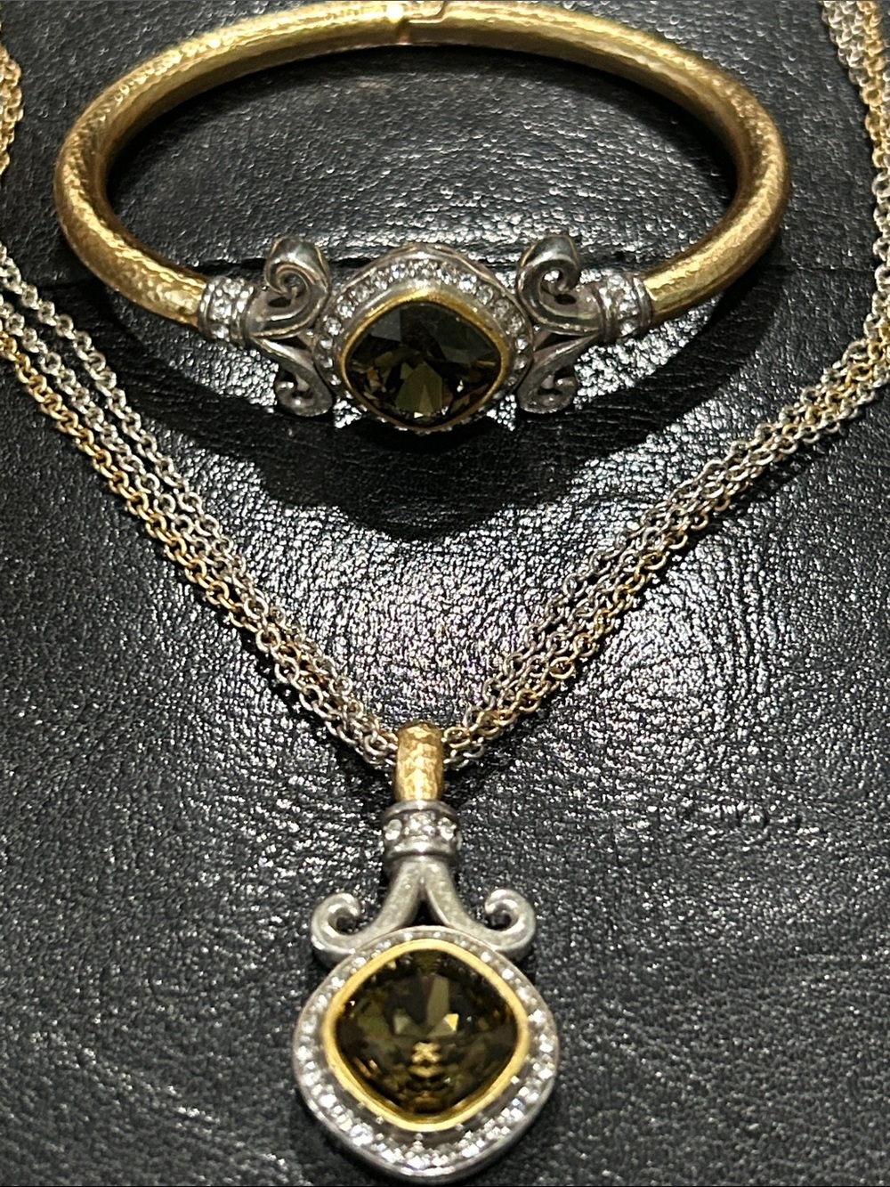 Brighton Gold-Tone Bracelet and Necklace Set with Olive Crystals